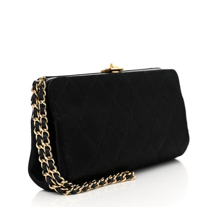 Chanel Satin Quilted Wristlet Clutch Black 3 of 12
