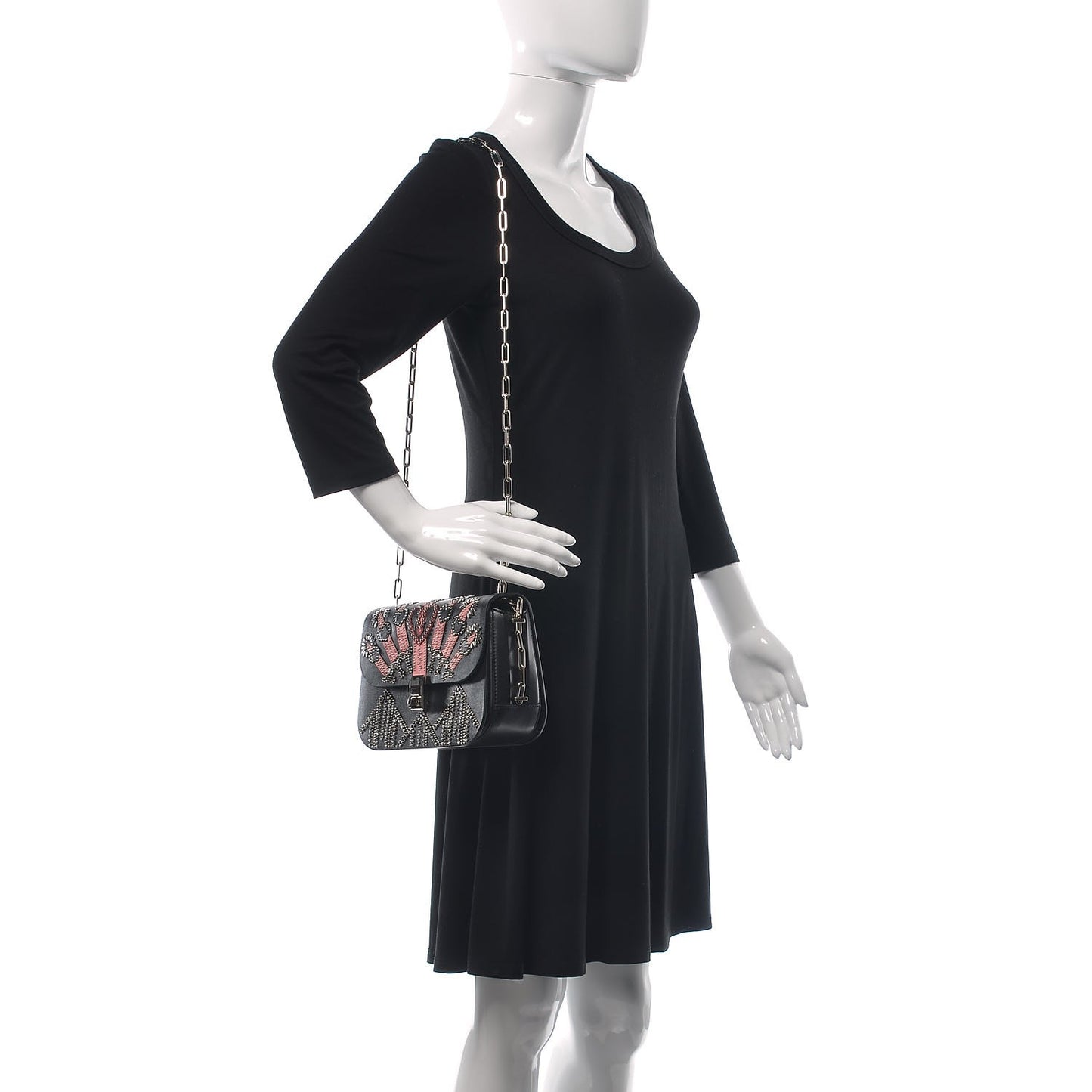 Vitello Loveblade Embellished Chain Flap Bag Black Multicolor