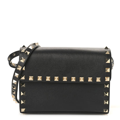 Valentino Garavani VALENTINO GARAVANI Vitello Mini Rockstud Flap Wallet on Strap Black 1 of 8