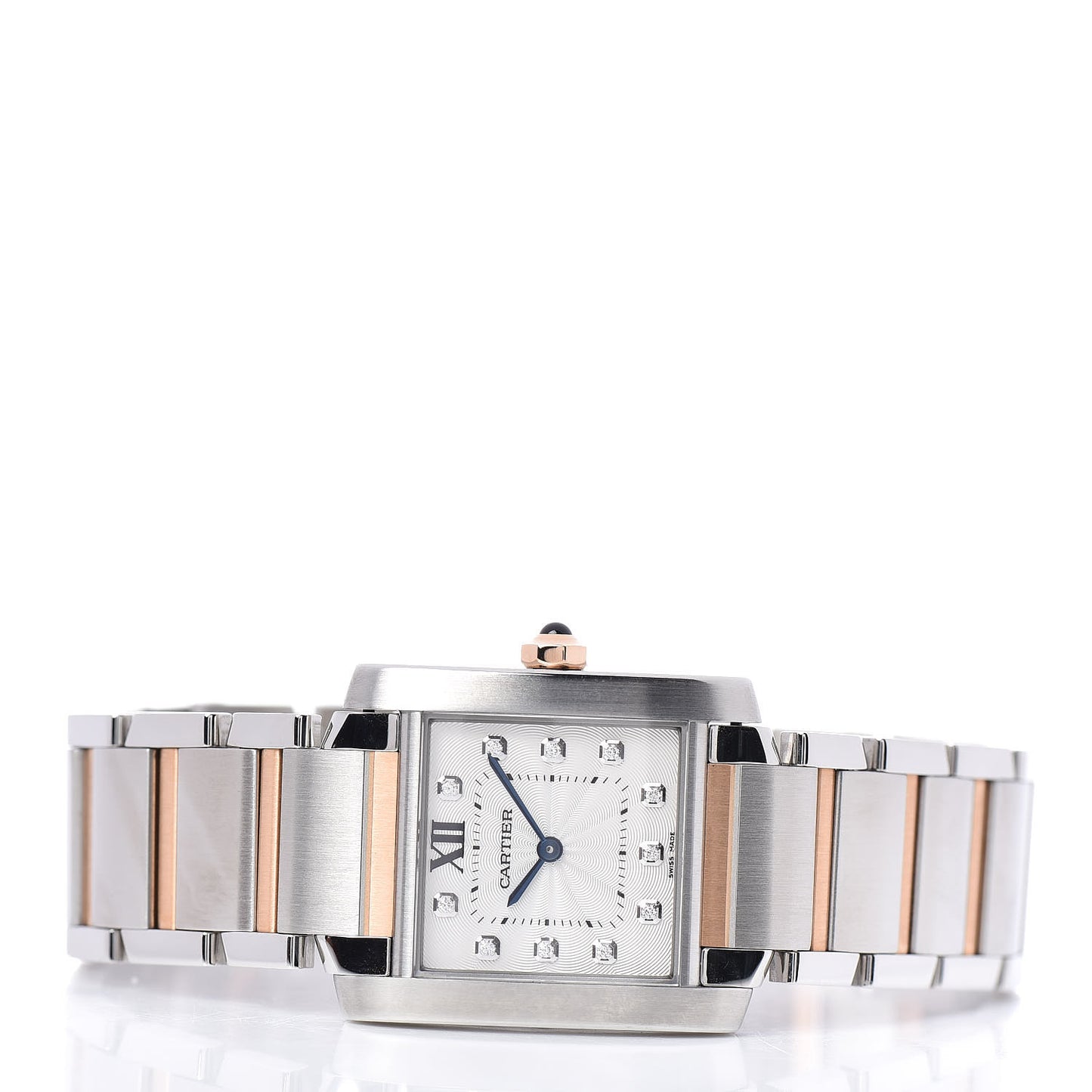 Stainless Steel 18K Pink Gold Diamond 25mm Tank Francaise Quartz Watch