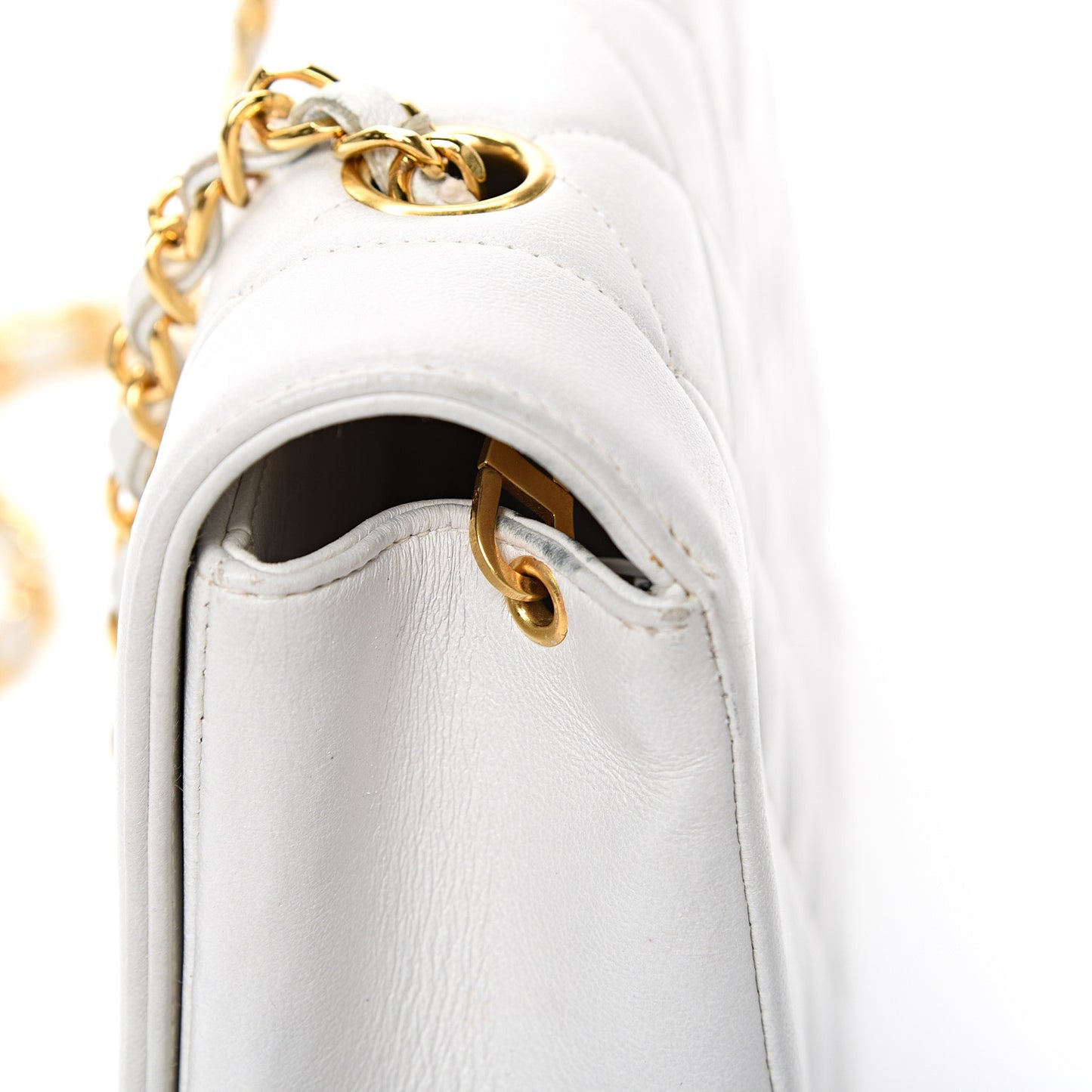 Lambskin Quilted Small Single Flap White
