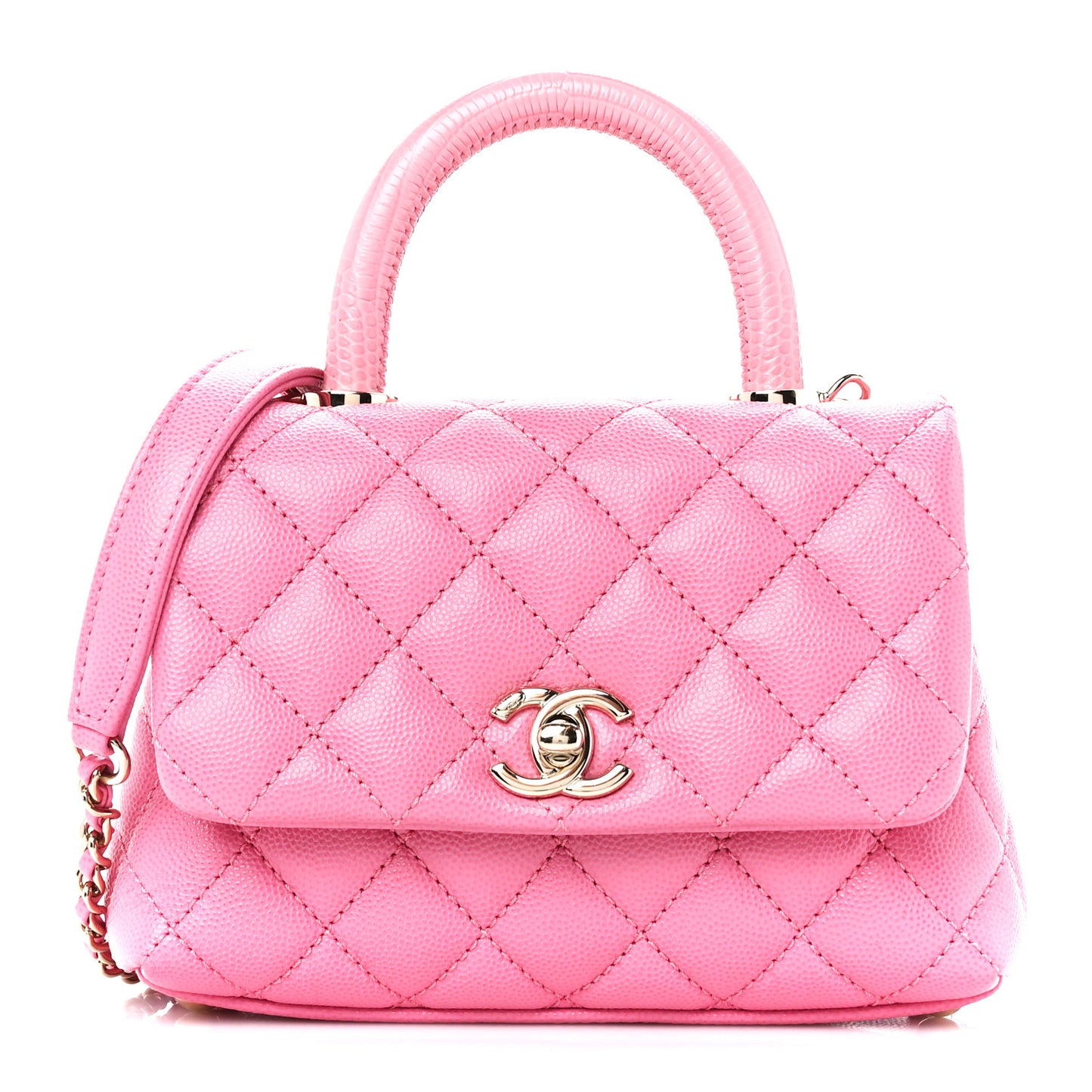 Caviar Quilted Lizard Embossed Extra Mini Coco Handle Flap Pink
