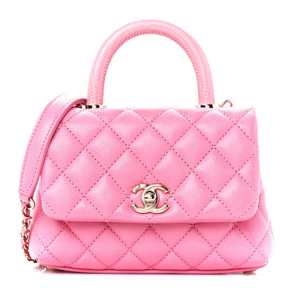 Chanel Caviar Quilted Lizard Embossed Extra Mini Coco Handle Flap Pink 1 of 11