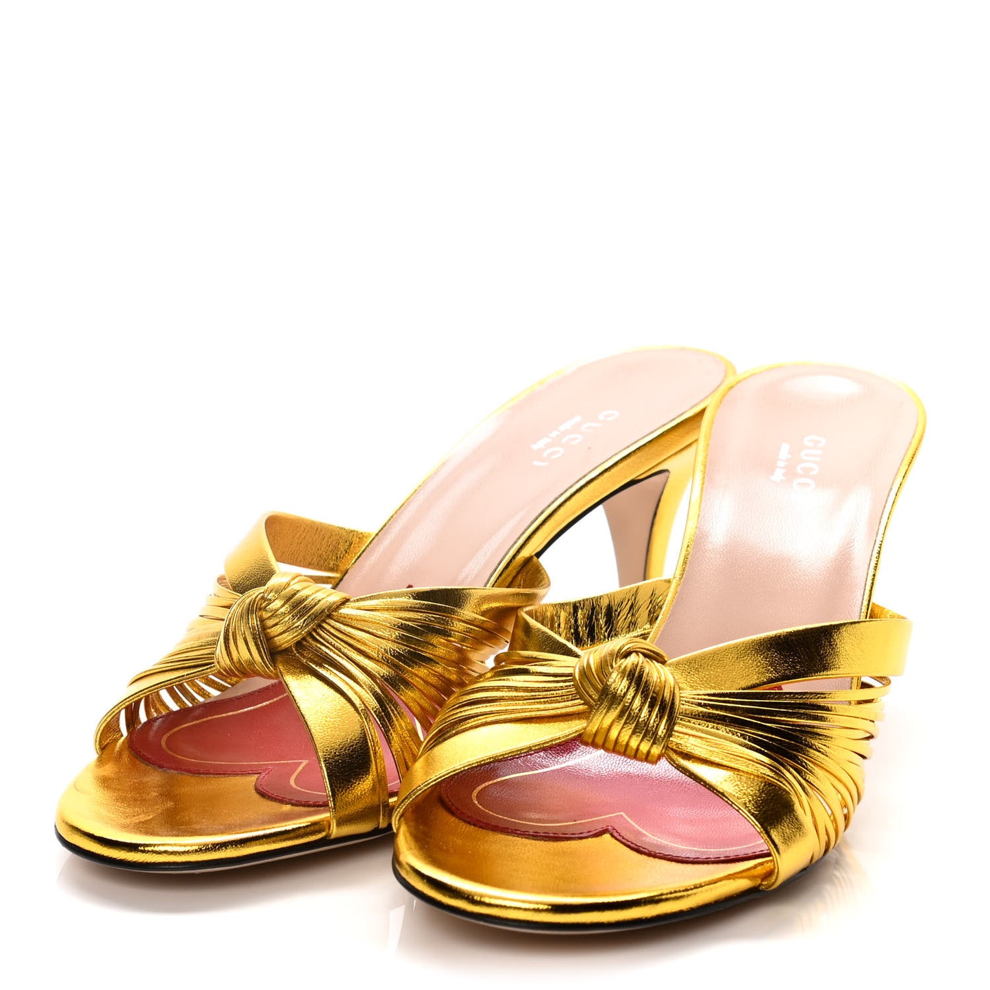 Metallic Nappa Crawford Knotted Mid Heel Slides 38 Gold
