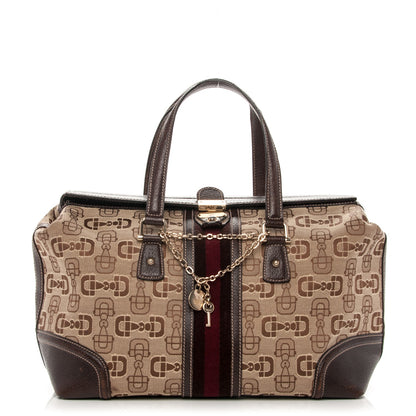 Gucci Horsebit Canvas Large Treasure Boston Tote Dark Brown 1 of 8
