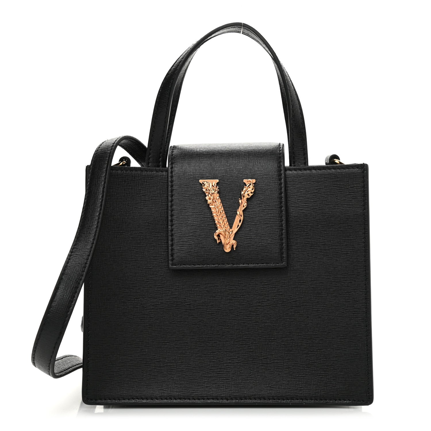 Versace Saffiano Virtus Top Handle Shoulder Bag Black 1 of 7
