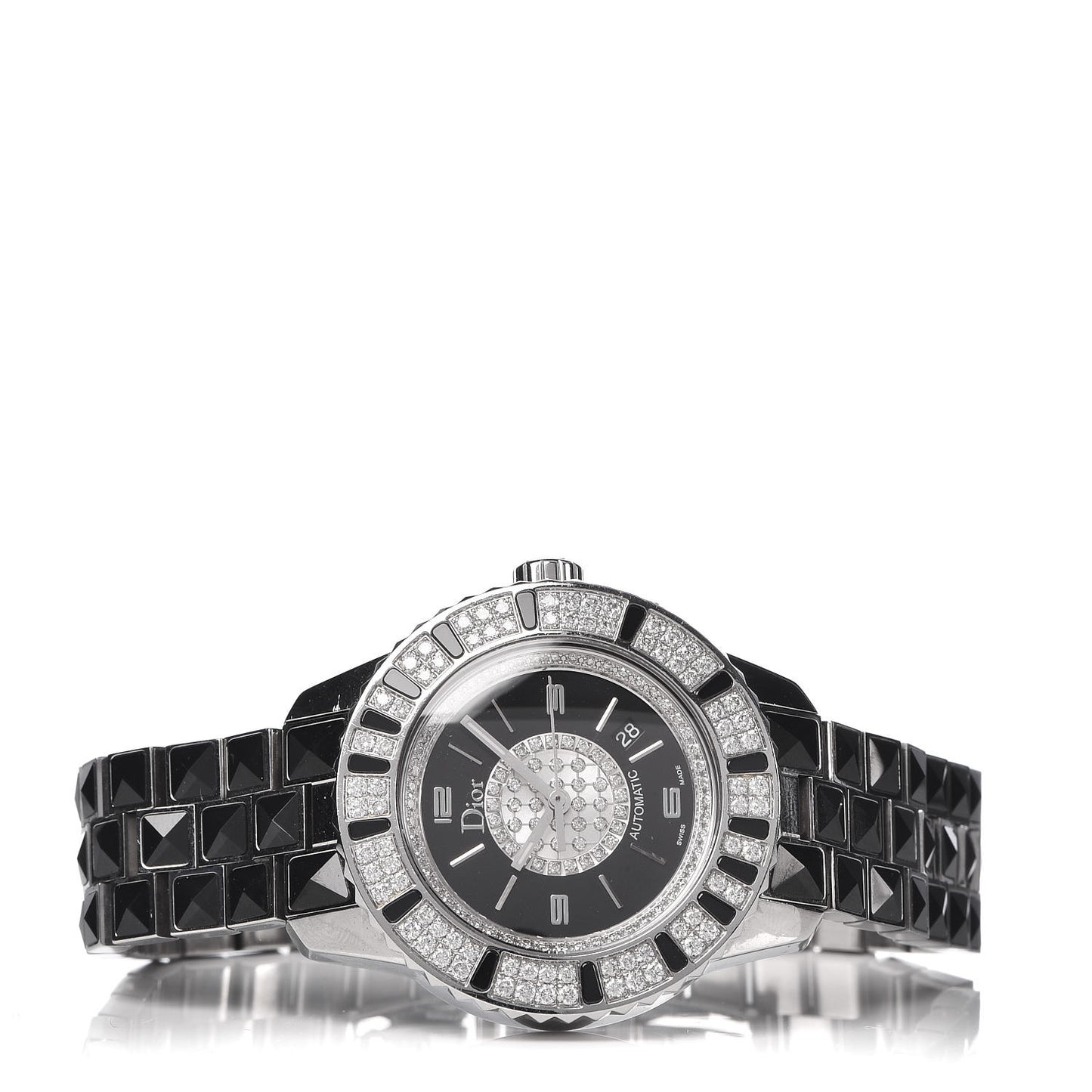 Stainless Steel Diamond Sapphire 33mm Christal Automatic Watch Black