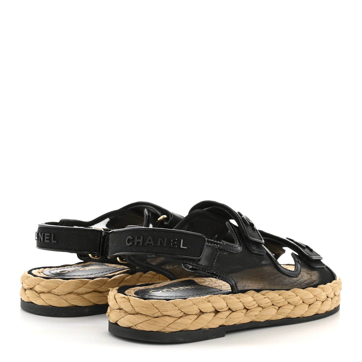 Mesh Patent Calfskin Velcro Dad Sandals 36.5 Black
