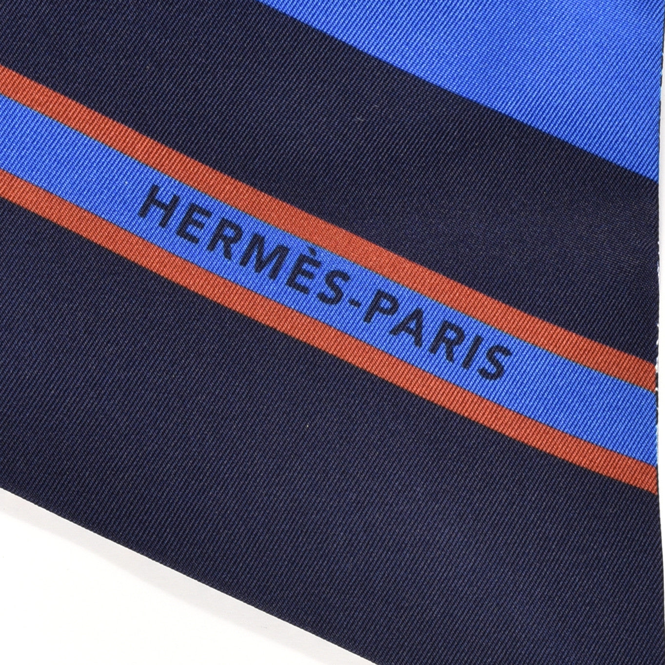 Silk Cachemire Et Rayure Maxi Twilly Cut Bleu Roy Marine Orange