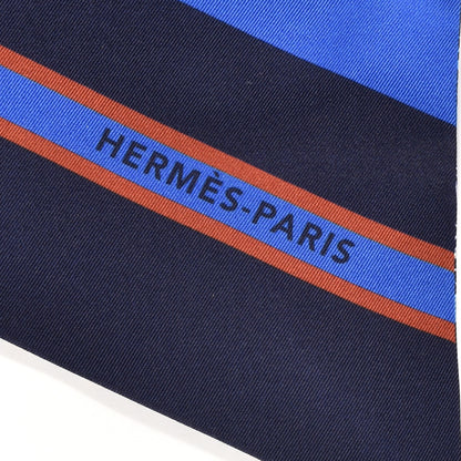 Hermes Silk Cachemire Et Rayure Maxi Twilly Cut Bleu Roy Marine Orange 3 of 4