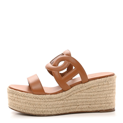 Hermes Nappa Ithea Espadrille Wedge Sandals 39 Naturel 1 of 10