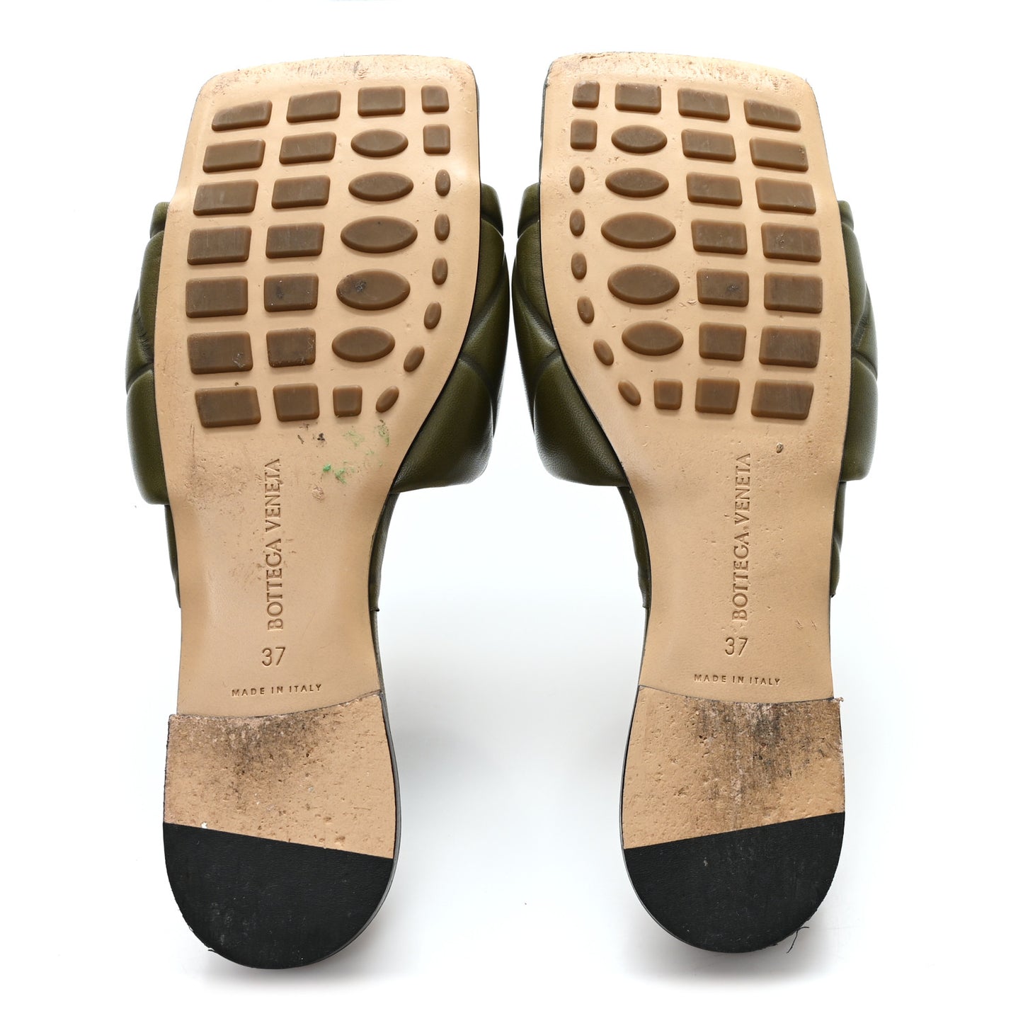 Nappa Quilted Rubber Lido Flat Sandals 37 Khaki