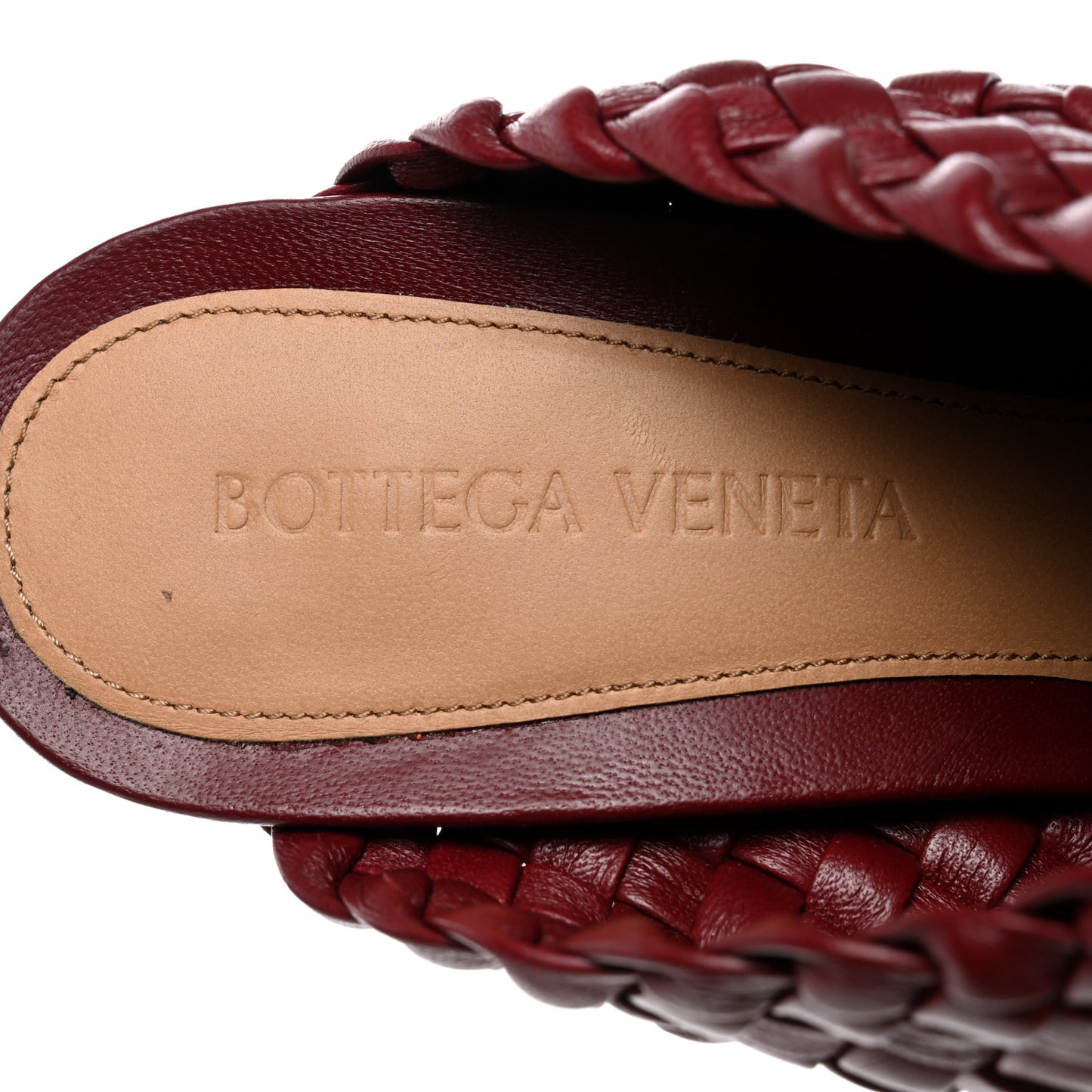Nappa Intrecciato Almond Mules 38.5 Red