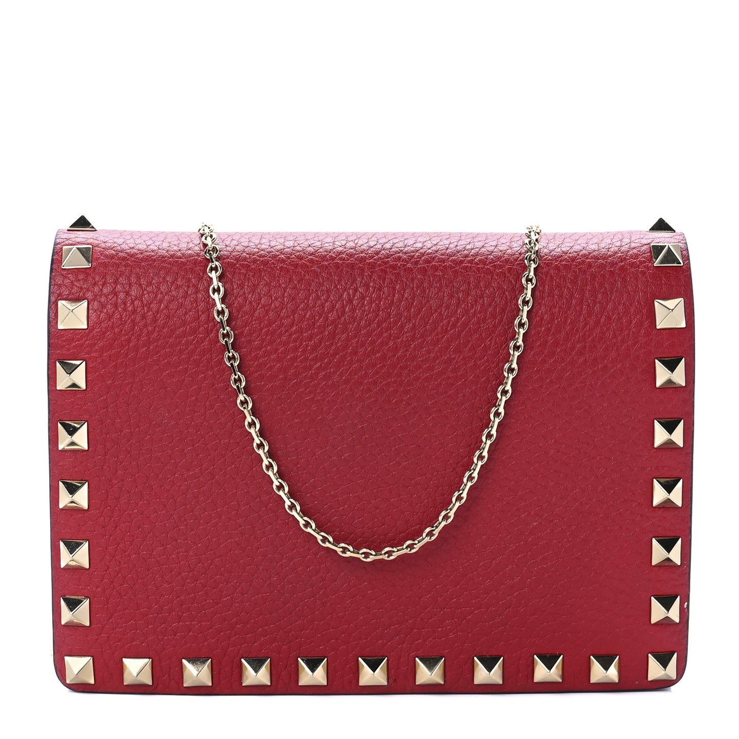 Pebbled Calfskin Rockstud Wallet on Chain Rubino