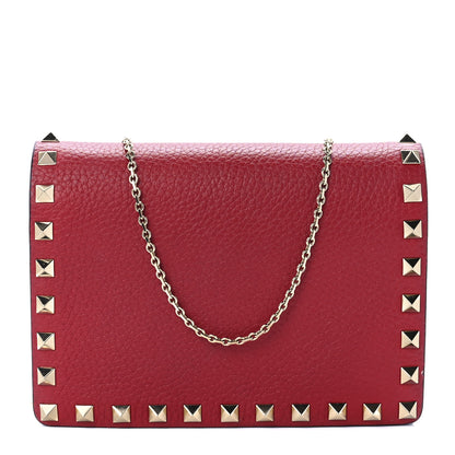 Valentino Garavani Pebbled Calfskin Rockstud Wallet on Chain Rubino 1 of 11