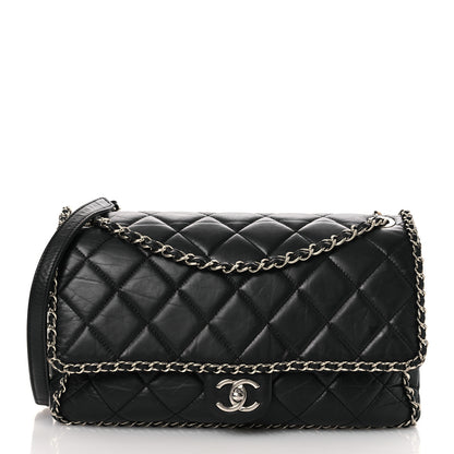 Chanel Crumpled Calfskin Quilted Large Chain Around Flap Black 1 of 15