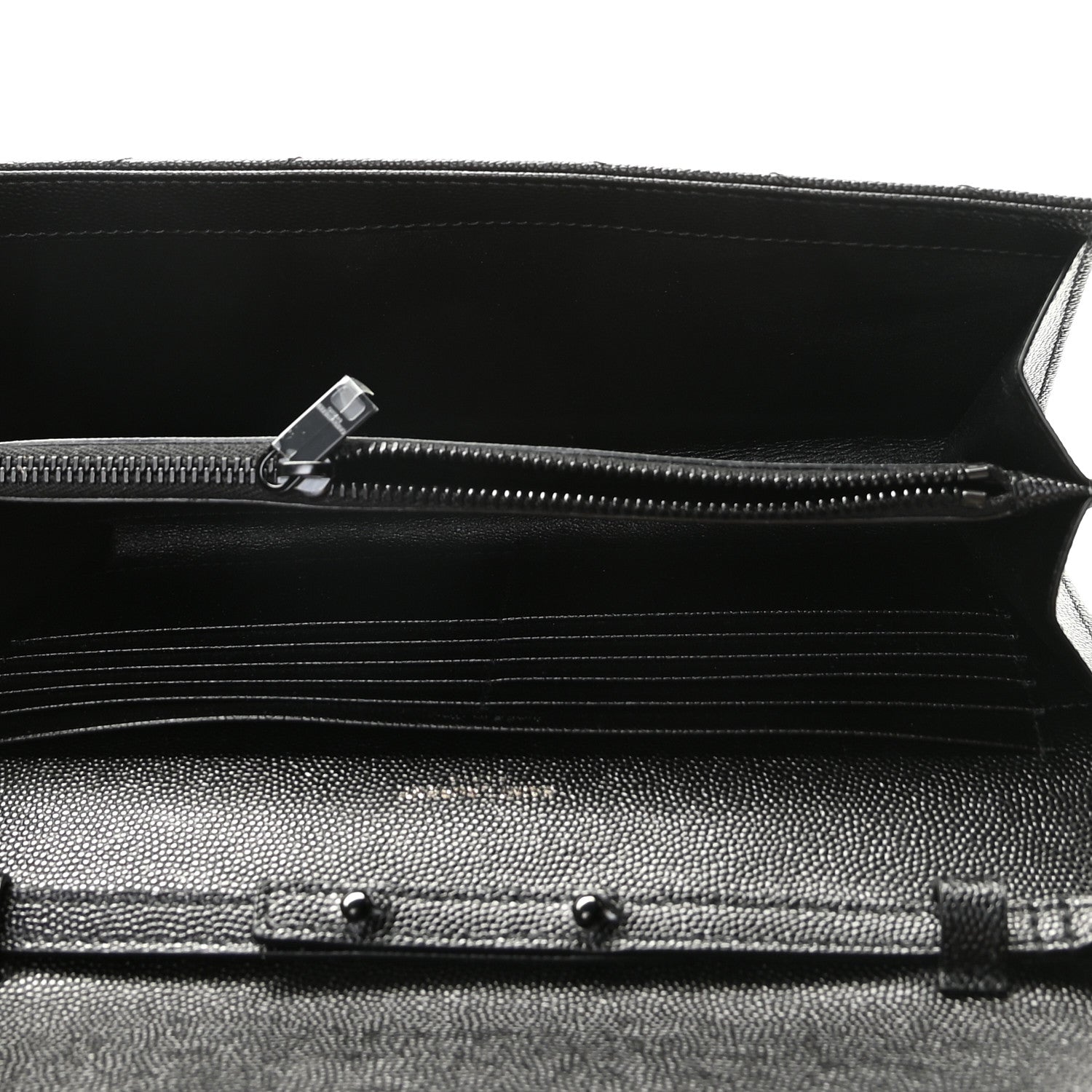 Saint Laurent Grain De Poudre Matelasse Chevron Monogram Chain Wallet Black 5 of 10