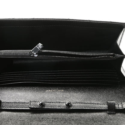 Saint Laurent Grain De Poudre Matelasse Chevron Monogram Chain Wallet Black 5 of 10