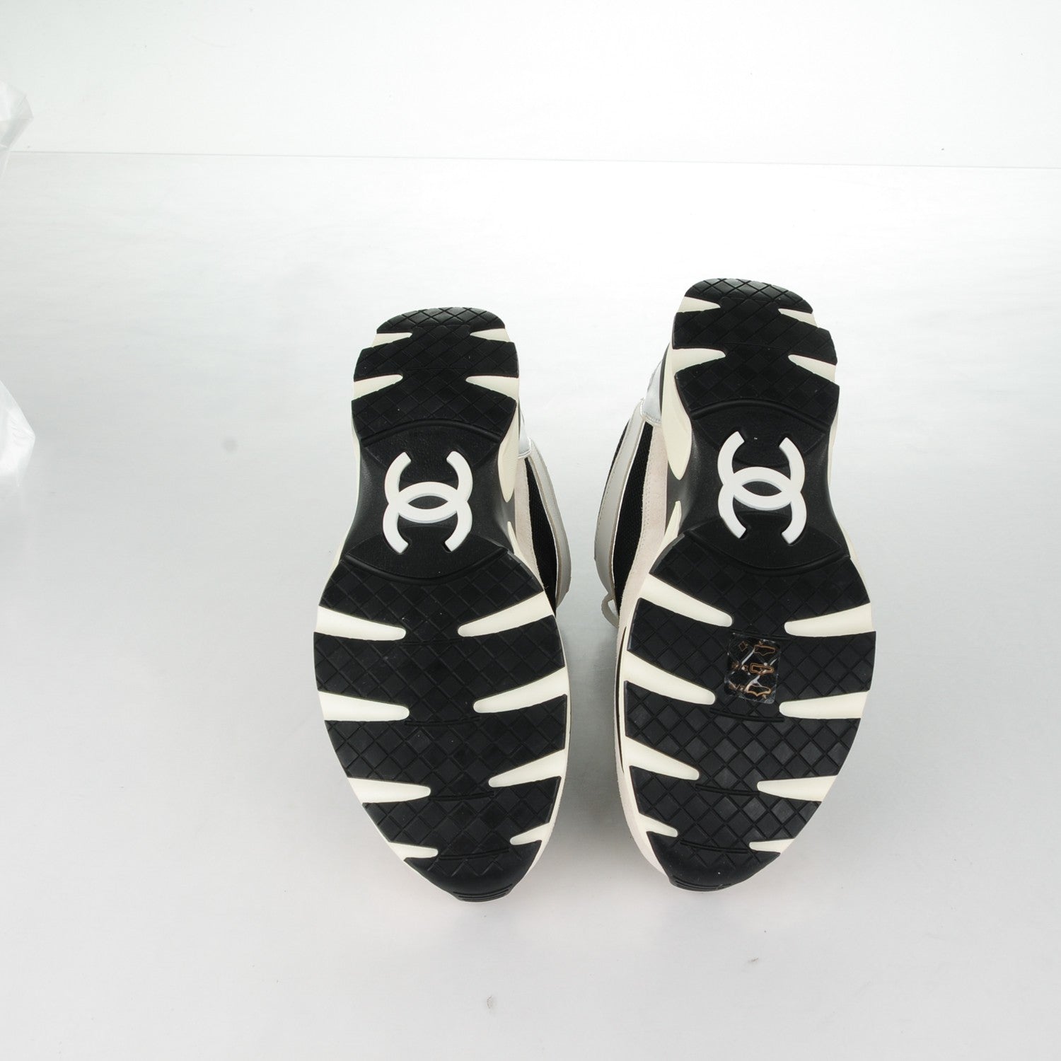 Chanel Suede Calfskin CC Sneakers 40.5 Black White Silver 5 of 8