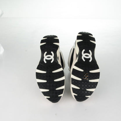 Chanel Suede Calfskin CC Sneakers 40.5 Black White Silver 5 of 8