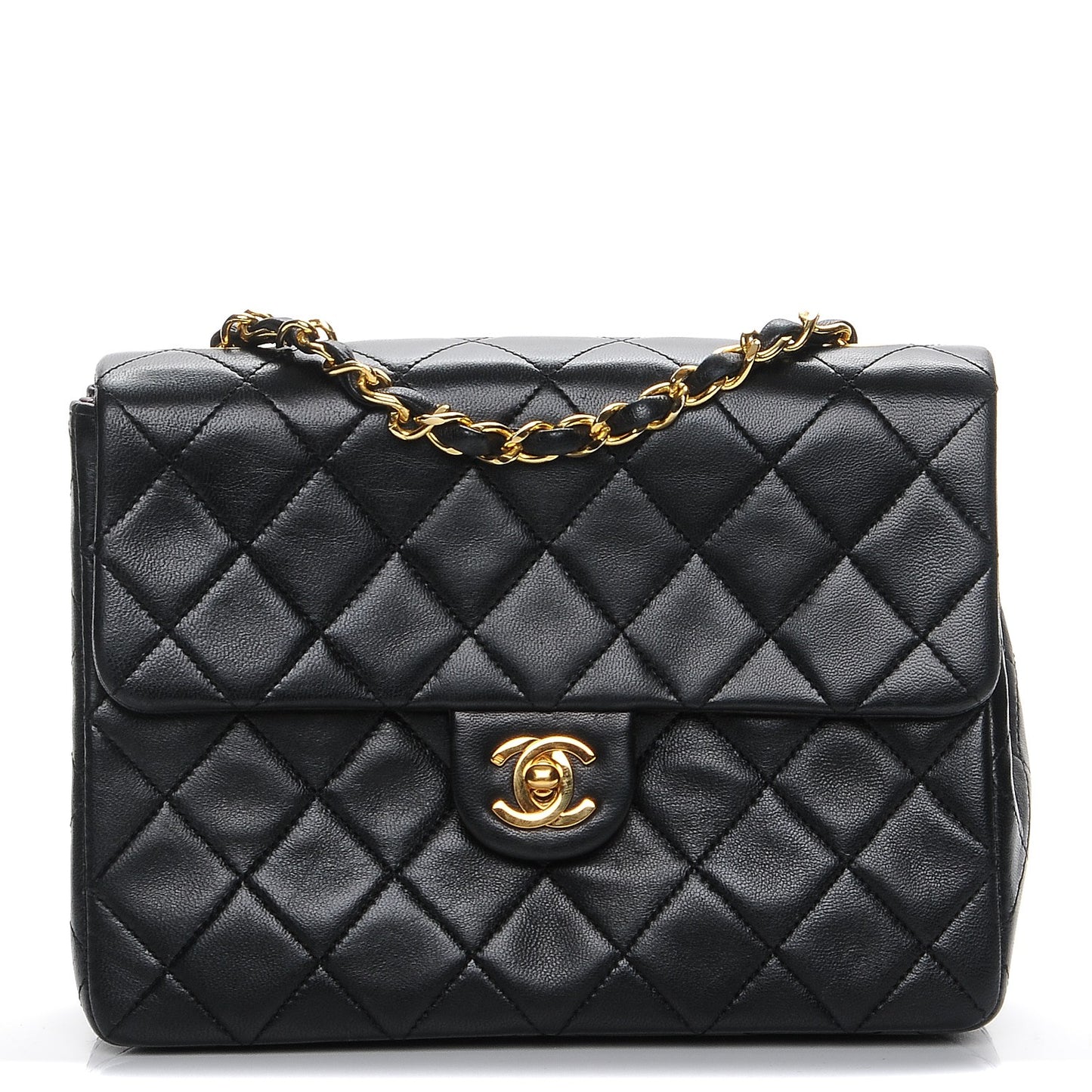 Lambskin Quilted Small Single Flap Black