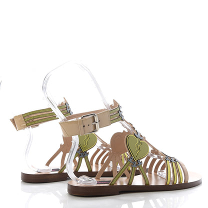 Valentino Garavani Patent Loveblade Caged Flat Sandals 36 Camel Rose 5 of 10