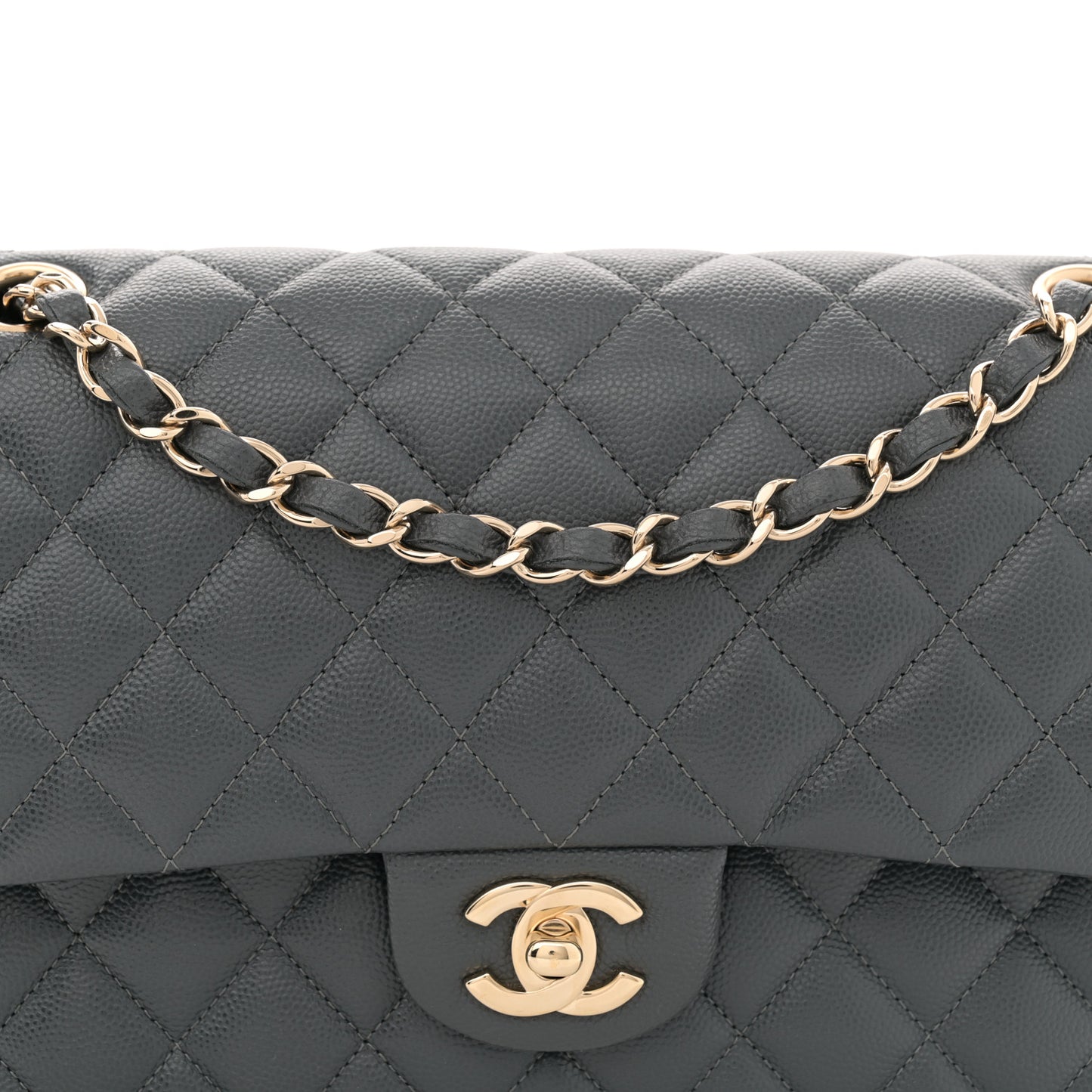 Caviar Quilted Medium Double Flap Dark Grey