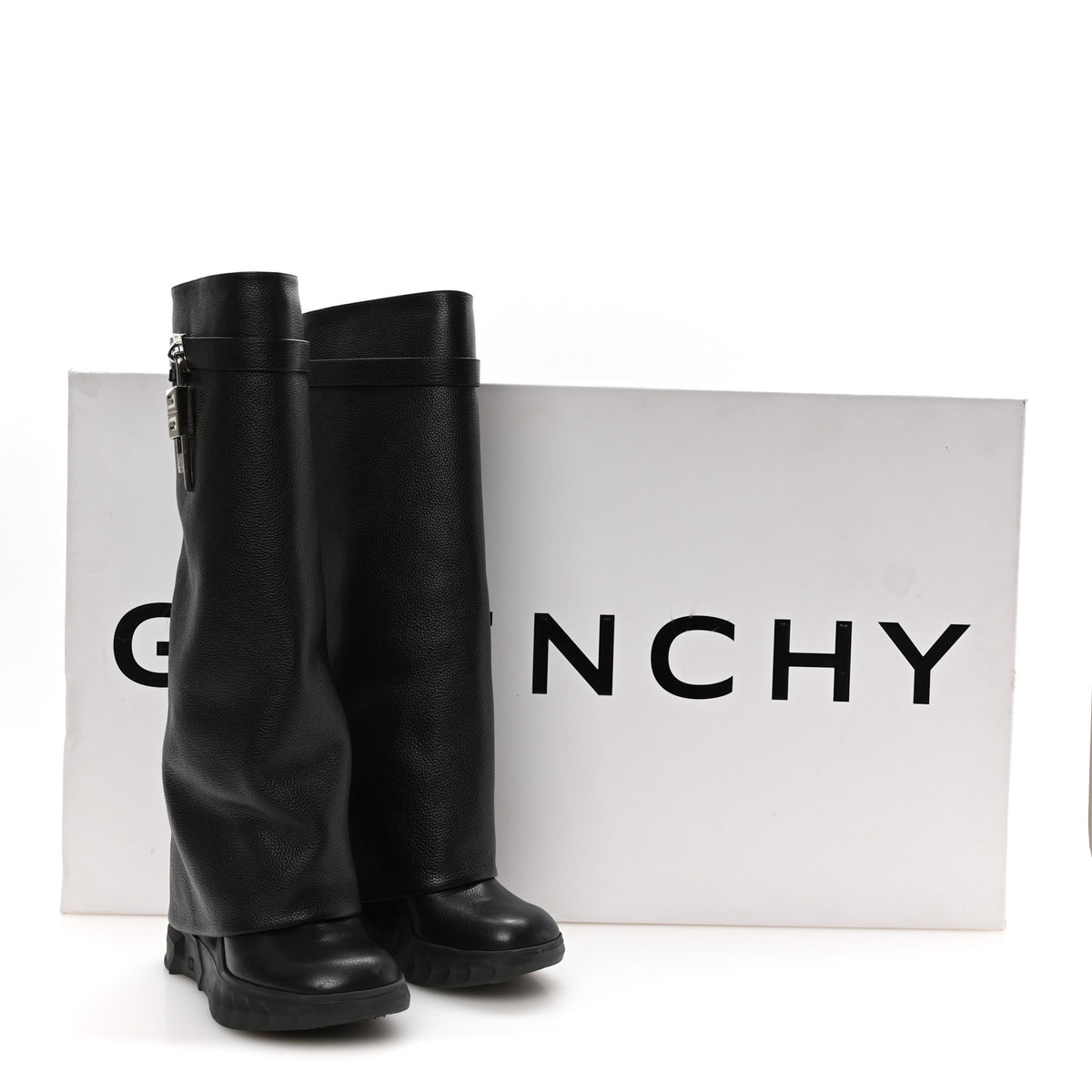 Givenchy Grained Calfskin Shark Lock Biker Knee Boots 40 Black 7 of 7