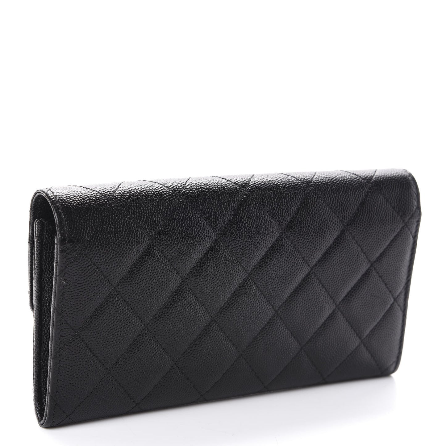 Caviar Quilted Large Golden Class Gusset Flap Wallet Black