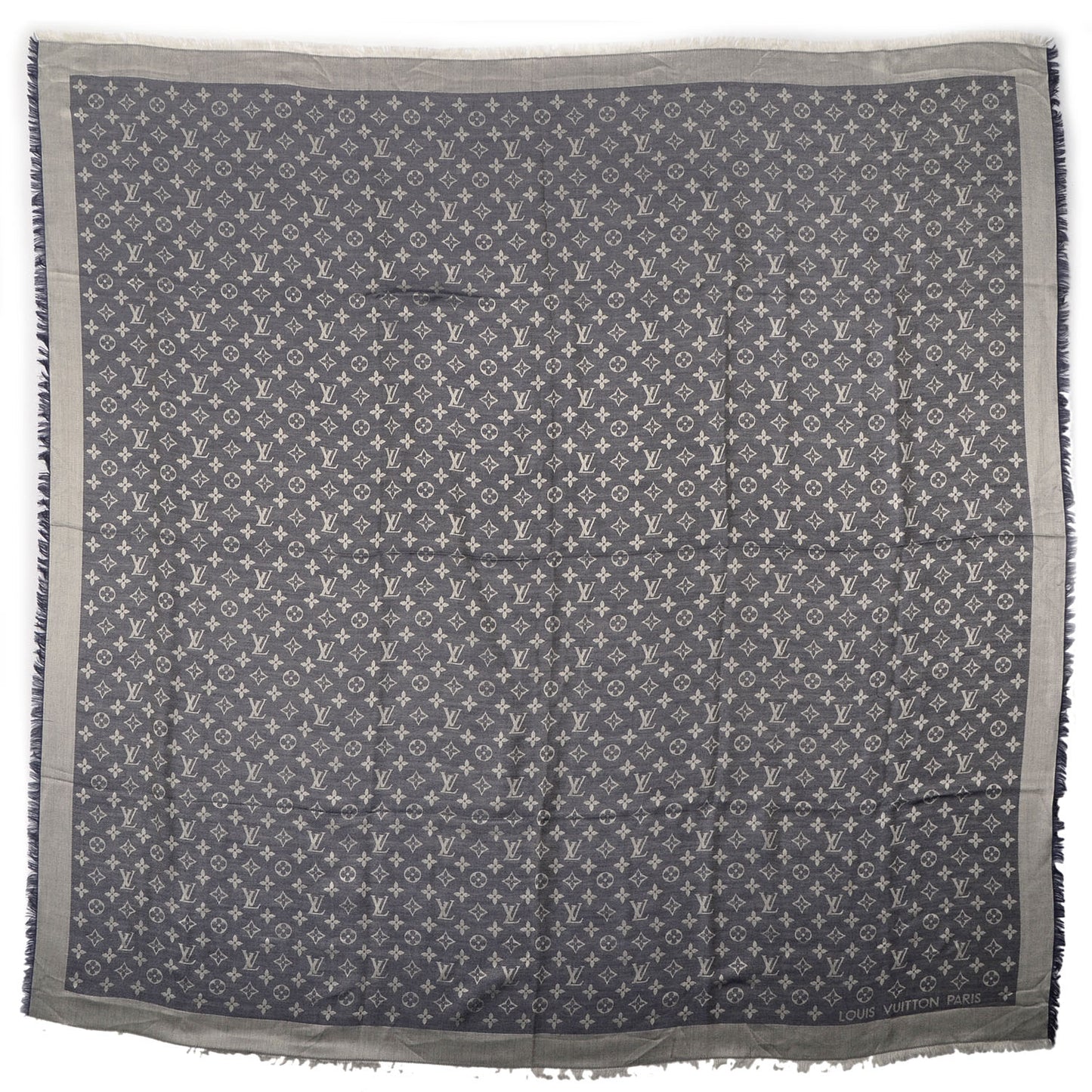 Silk Wool Monogram Denim Shawl Blue