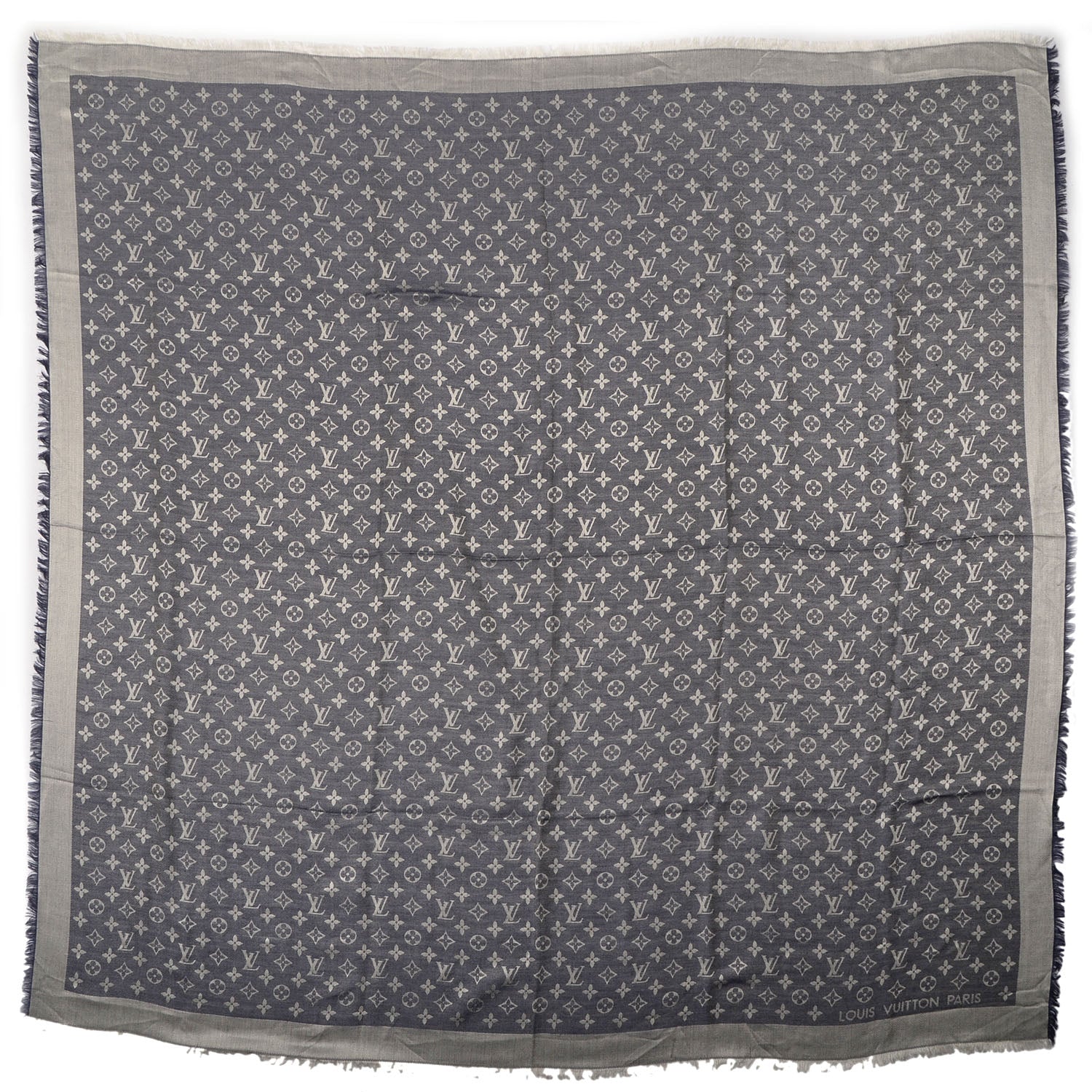 Louis Vuitton Silk Wool Monogram Denim Shawl Blue 3 of 5