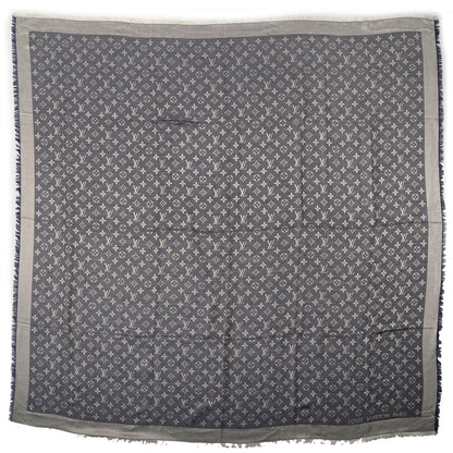 Louis Vuitton Silk Wool Monogram Denim Shawl Blue 3 of 5