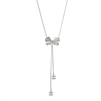 Chanel Crystal CC Bow Necklace Silver 1 of 5
