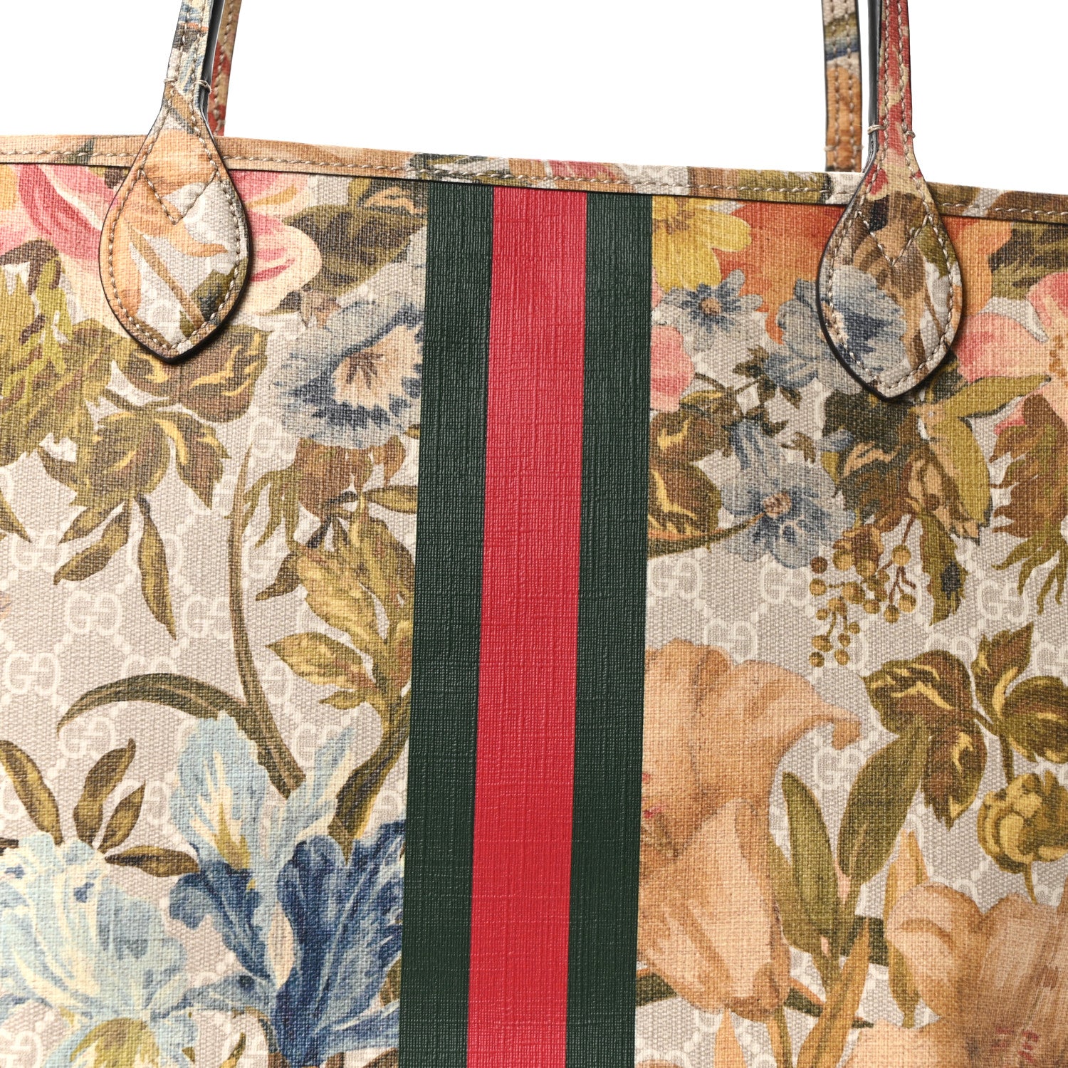 Gucci GG Supreme Monogram Water Flora Web Large Ophidia Tote Beige White Multicolor 8 of 10