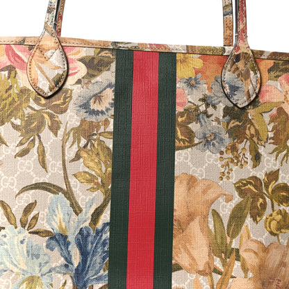 Gucci GG Supreme Monogram Water Flora Web Large Ophidia Tote Beige White Multicolor 8 of 10