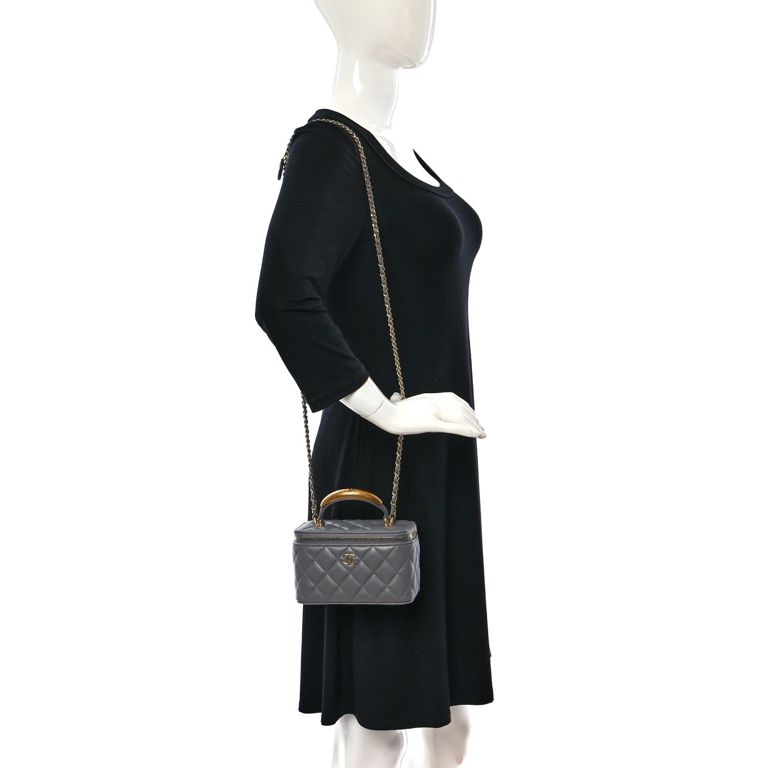 Chanel Lambskin Quilted Metal Small Top Handle Vanity Case With Chain Grey 2 of 10