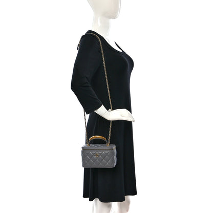 Chanel Lambskin Quilted Metal Small Top Handle Vanity Case With Chain Grey 2 of 10