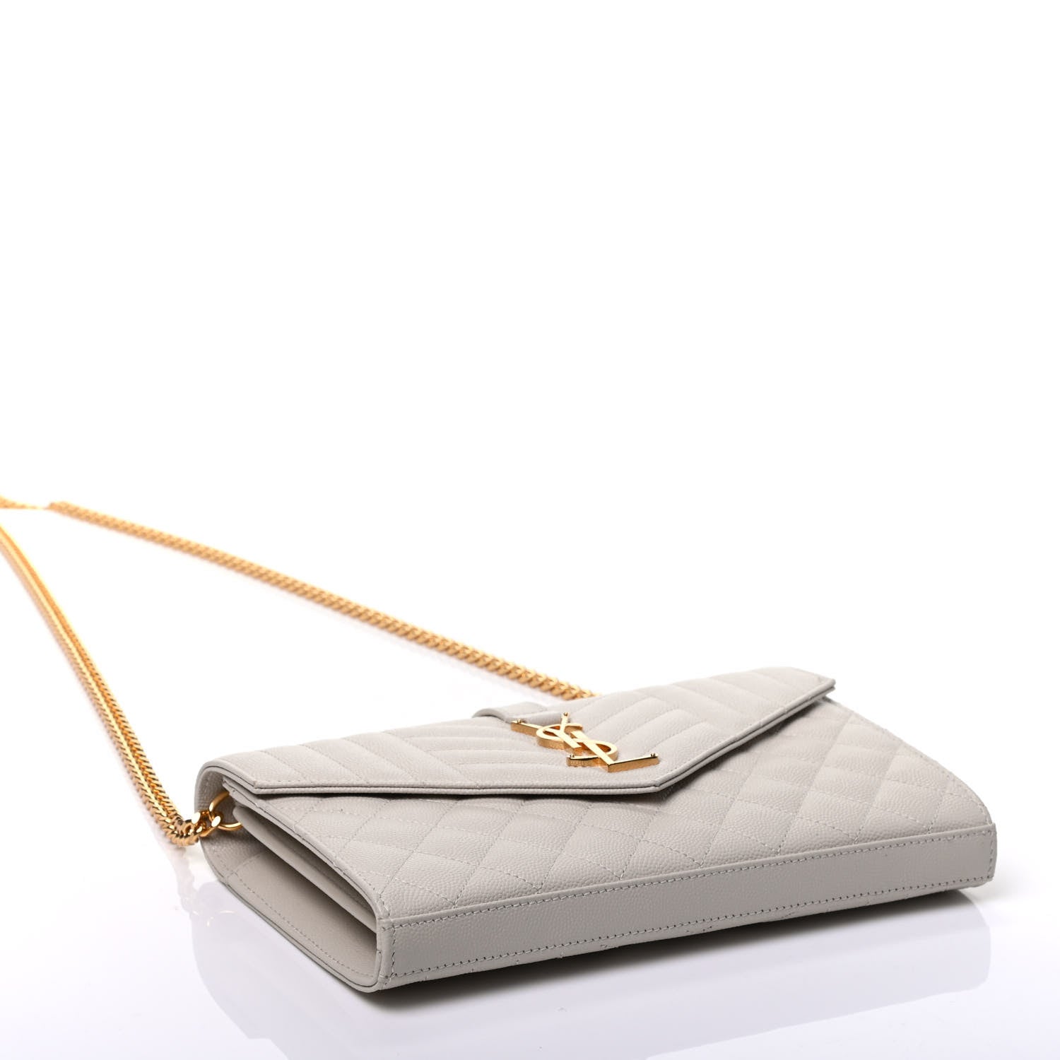Saint Laurent Grain De Poudre Mixed Matelasse Triquilt Monogram Chain Wallet Crema Soft 3 of 8