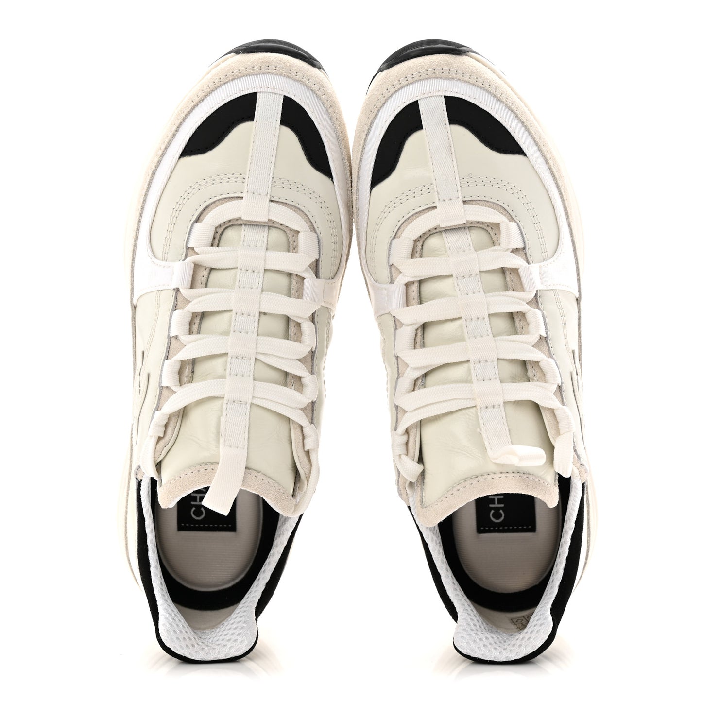 Suede Calfskin Womens CC Sneakers 36.5 White Black