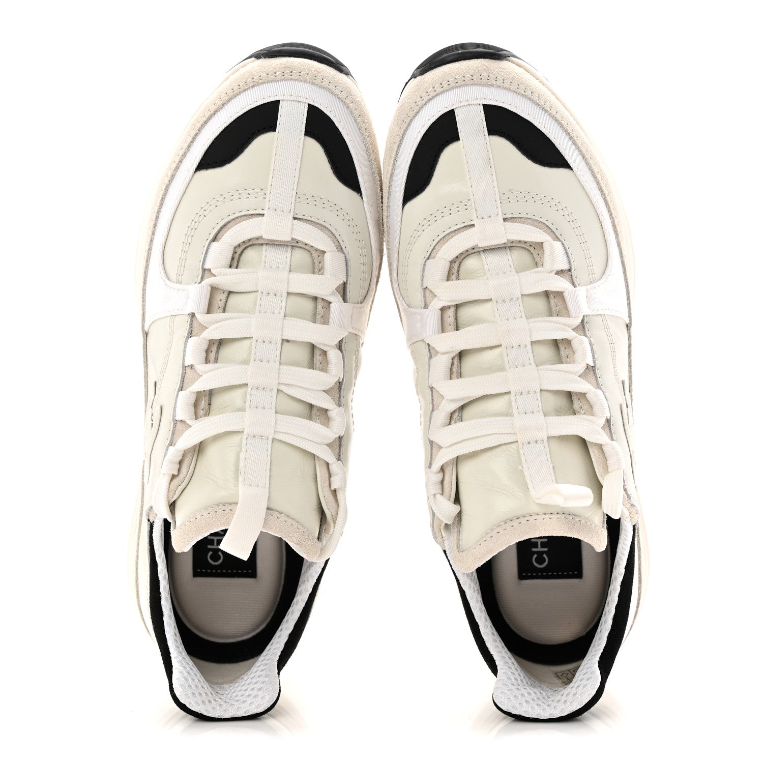 Chanel Suede Calfskin Womens CC Sneakers 36.5 White Black 2 of 10