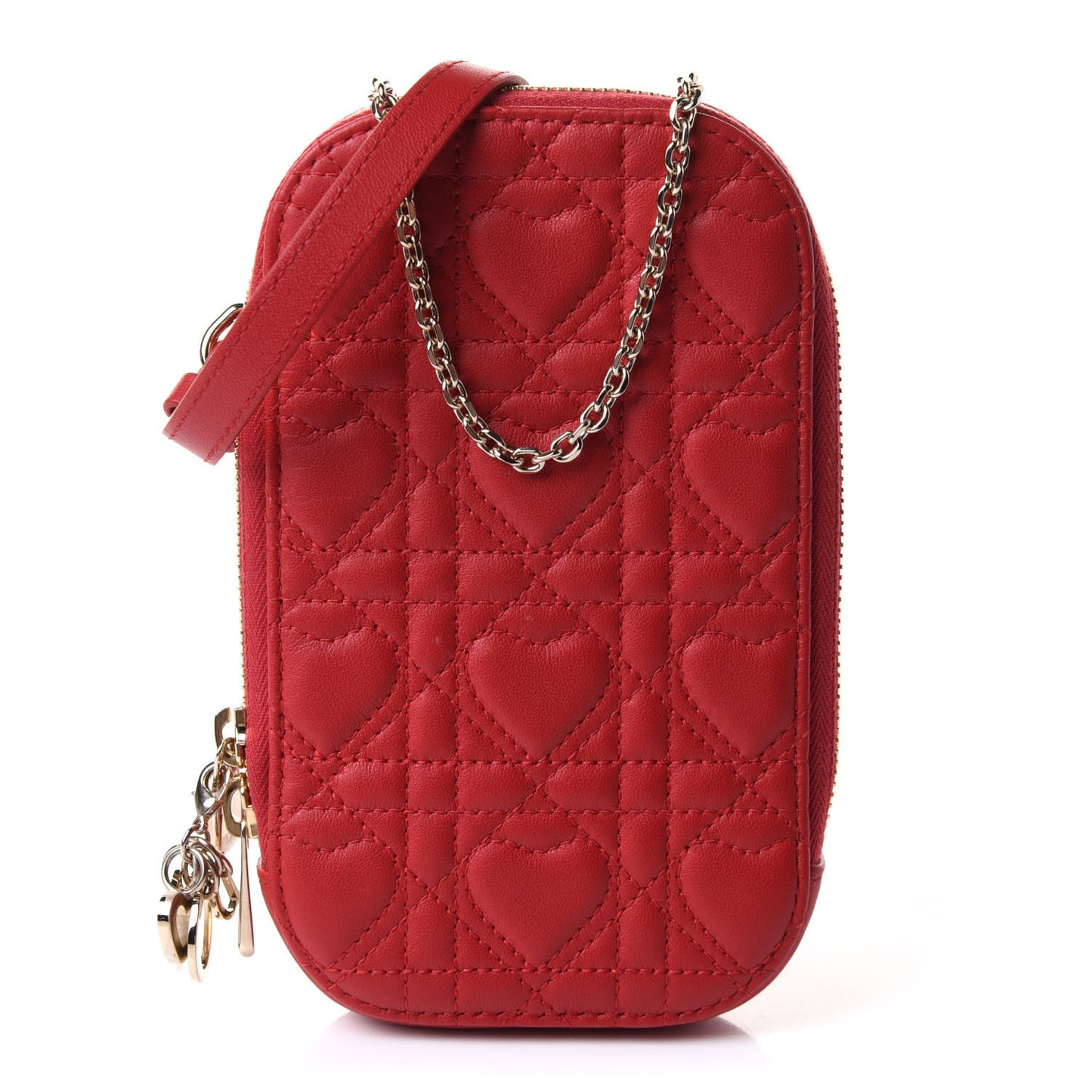 Lambskin Cannage Dioramour Lady Dior Phone Holder Bright Red