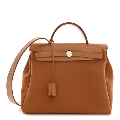 Hermes Military Toile Vache Hunter Herbag Zip Retourne 31 PM Dune Etoupe 1 of 12