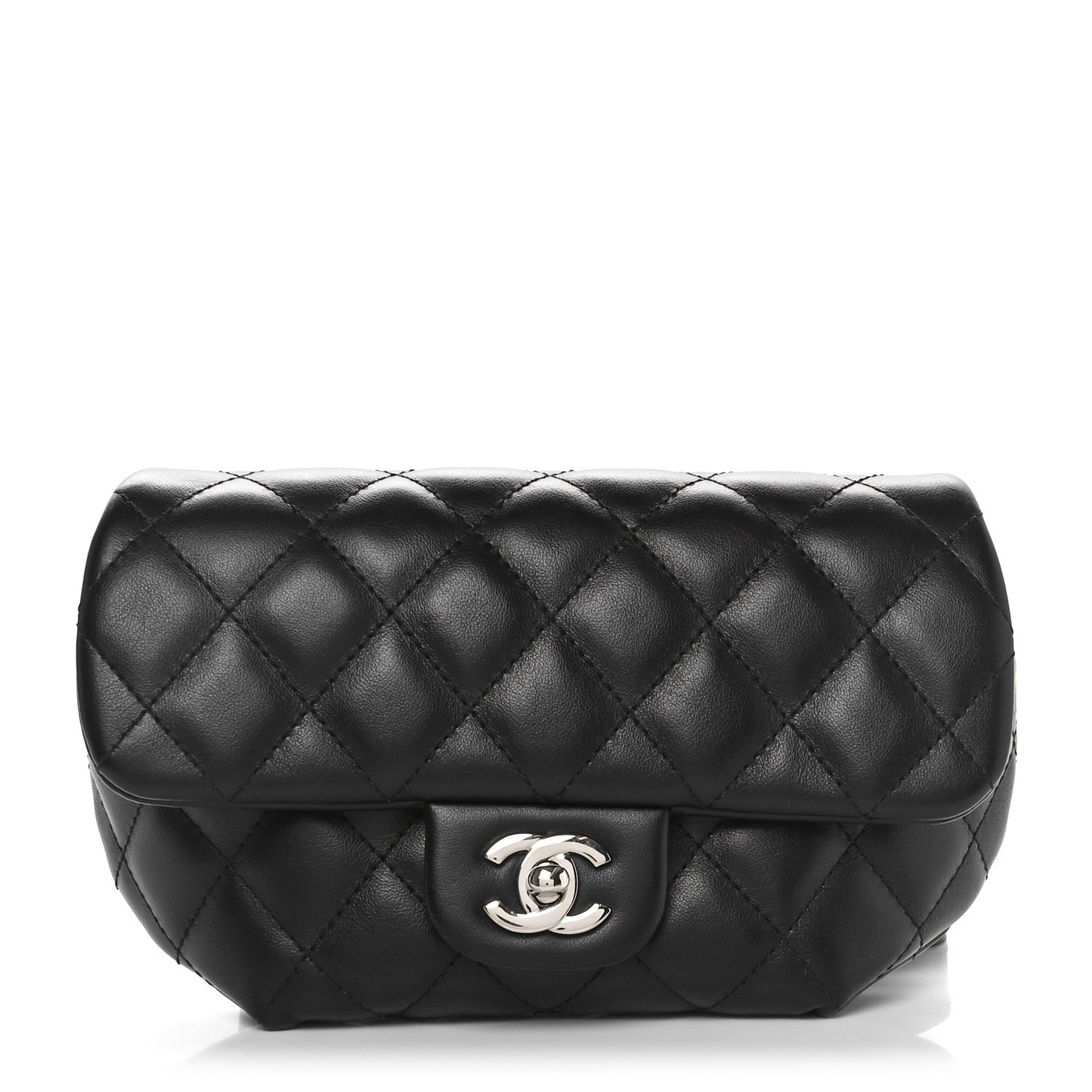Calfskin Quilted CC Uniform Flap Belt Bag Black