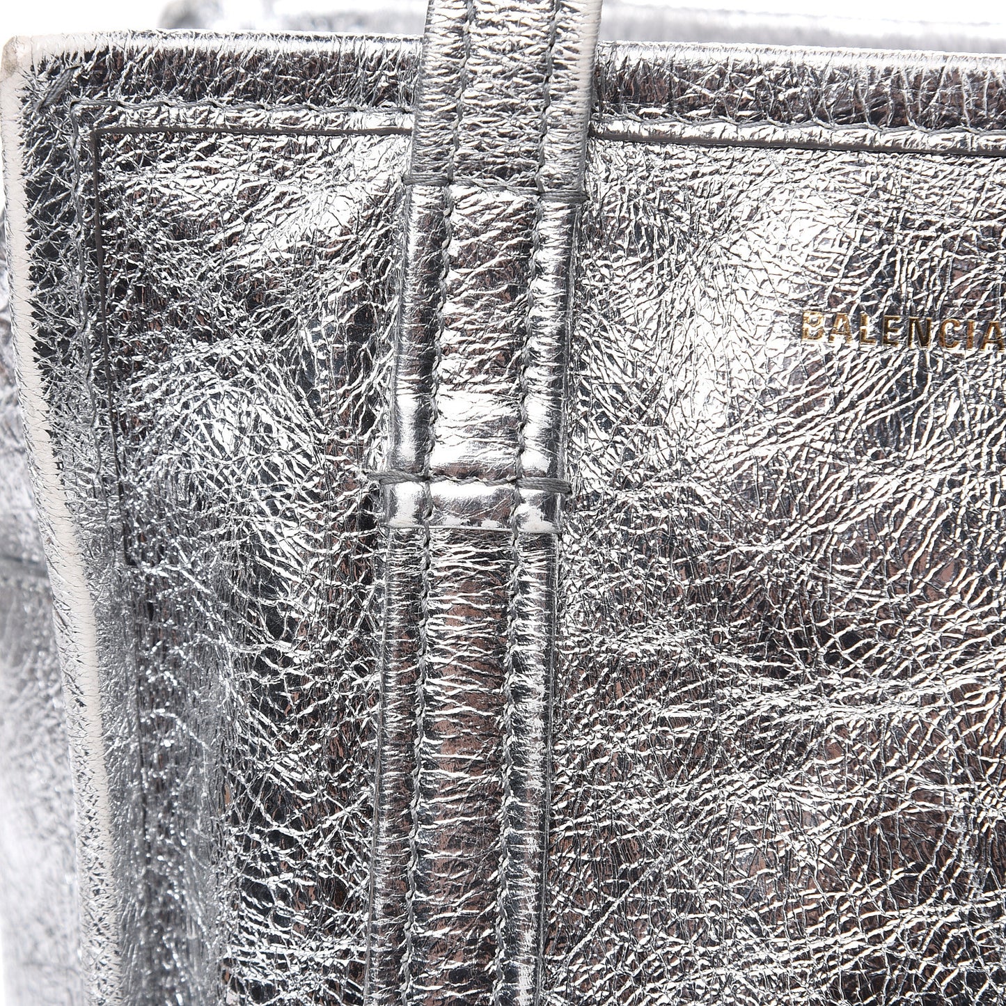 Metallic Calfskin S Bazar Shopper Tote Silver Hardware