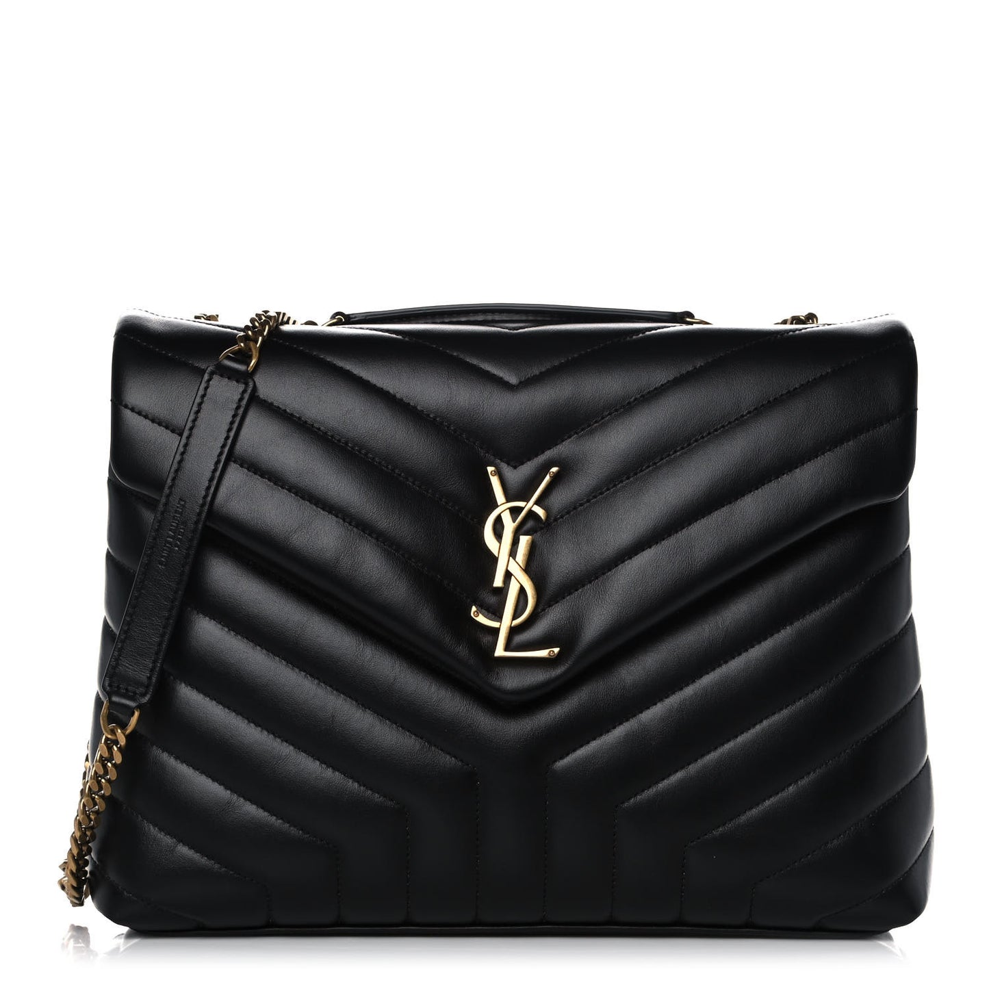Calfskin Y Quilted Monogram Medium Loulou Chain Satchel Black