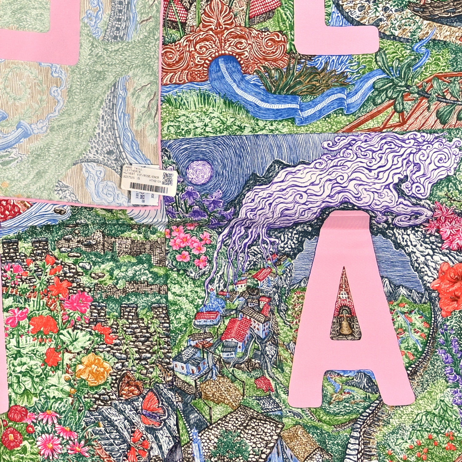 Hermes Silk Eleftheria Scarf 90 Vert Vif Rose Encre 2 of 3