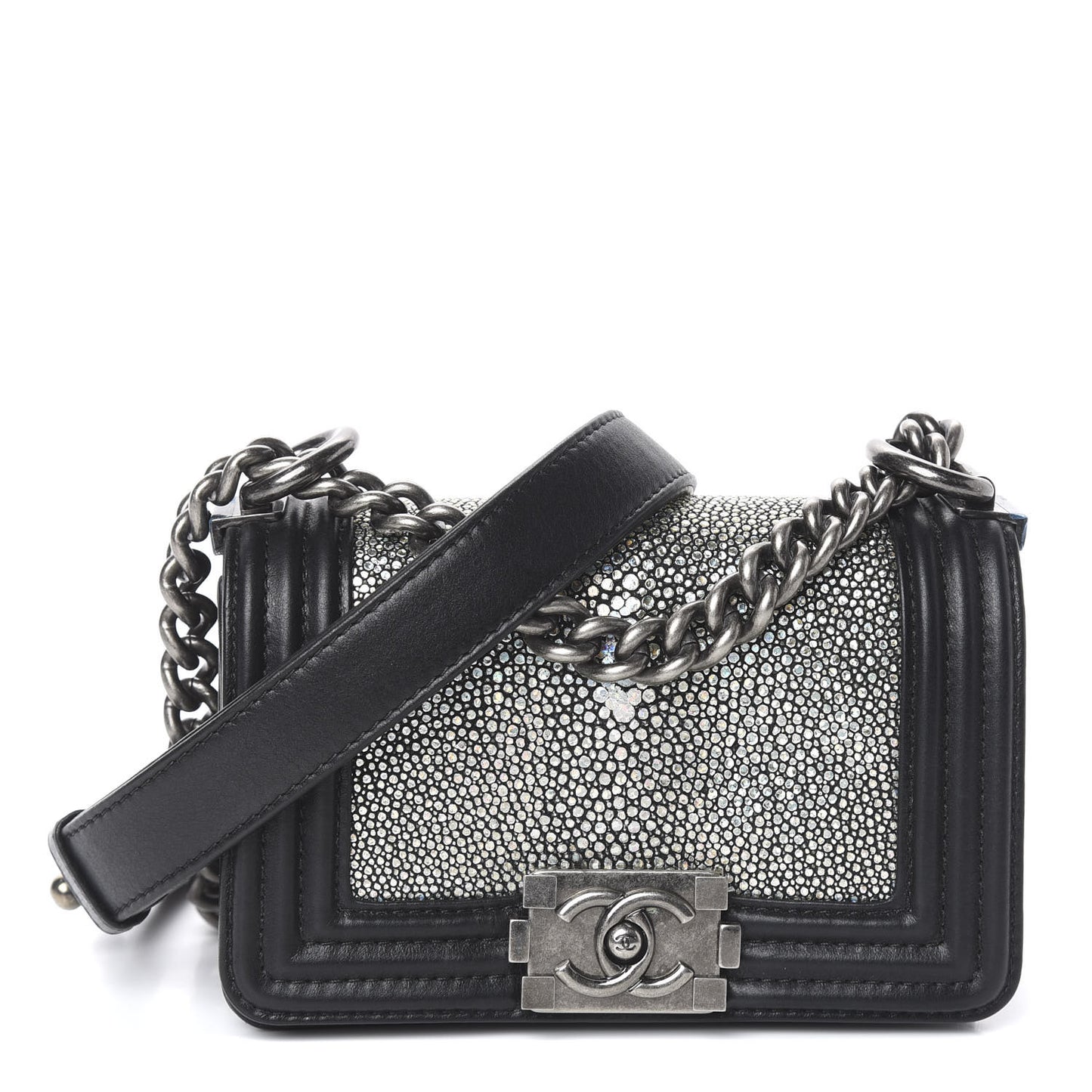 Galuchat Stingray Mini Boy Flap Black Silver