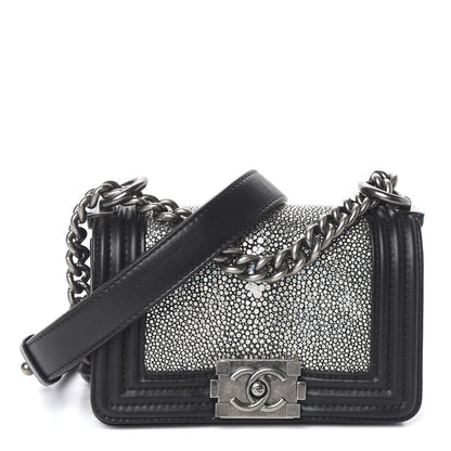 Chanel Galuchat Stingray Mini Boy Flap Black Silver 1 of 9