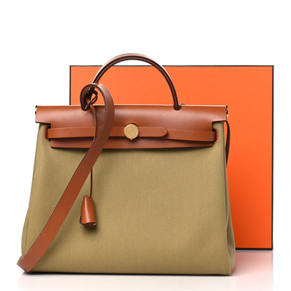 Hermes Military Toile Vache Hunter Herbag Zip Retourne 31 PM Poussiere Fauve 12 of 12