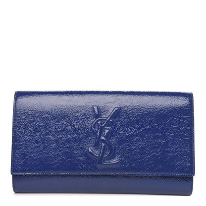 Saint Laurent Textured Patent Monogram Large Belle De Jour Clutch Royal Blue 1 of 7